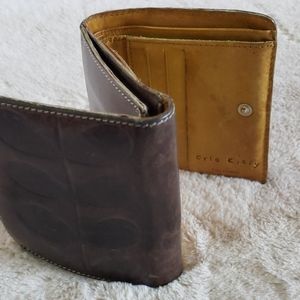 Orla Kiely fine leather wallet brown/yellowish/grn